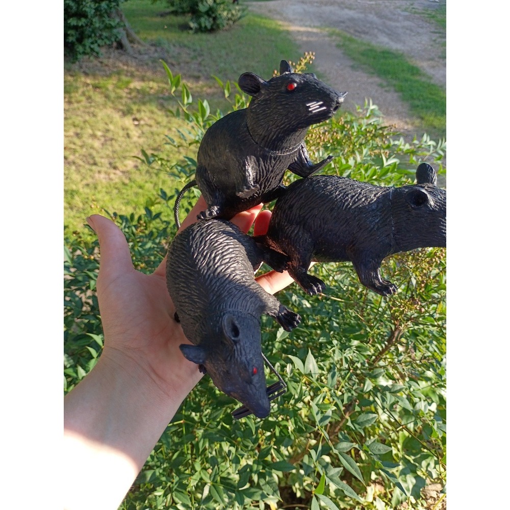 Large Squeaky Black Rat Rodent Plastic Realistic Lot Of 6 Halloween Prop